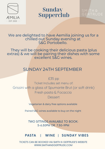 Aemilia Sunday Supper club @ Smith & Gertrude PORTOBELLO Sunday 24th September